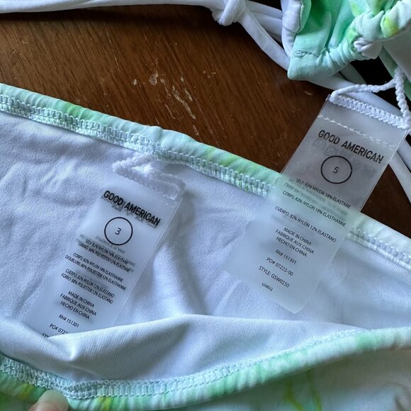 GOOD AMERICAN Tiny Ties Bikini Set | Green & White Marble | 5 top 3 bottom - Picture 4 of 8